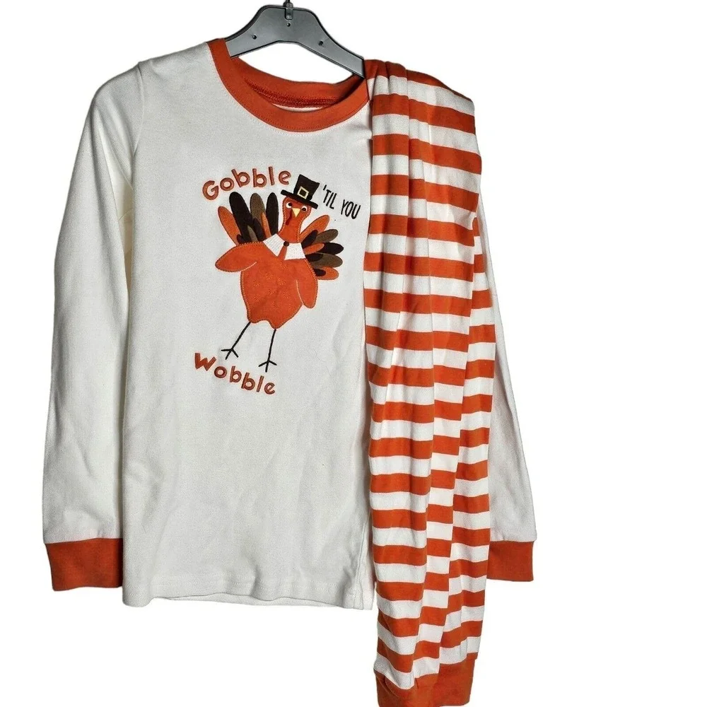 Gymboree‎ White & Orange Gobble Turkey Pajama Set size 10 NWT Thanksgiving